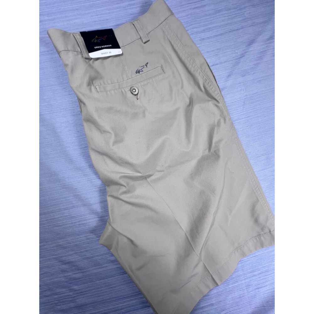 Greg Norman Mens 36 Khaki Golf Shorts 100% Cotton Flat Front Stone NWT